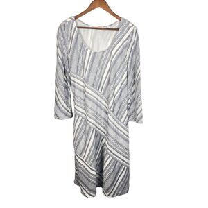 Soft Surroundings Women Linen Blend Midi Dress L Stripes Coastal Nautical Beachy